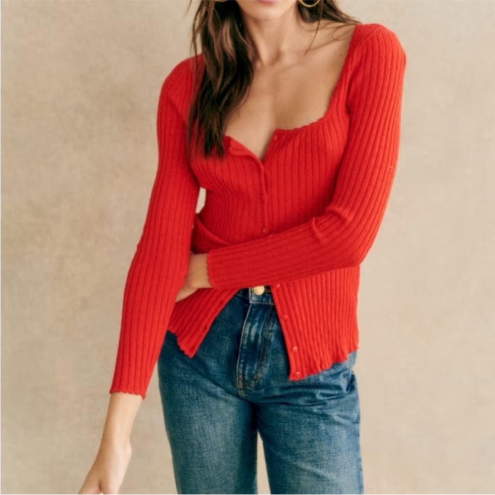 Sezane Ambroise Cardigan in Red
